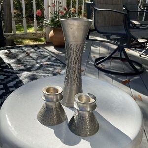 Perletinn Silver Hammered Vase and Candle Holders Set Norway